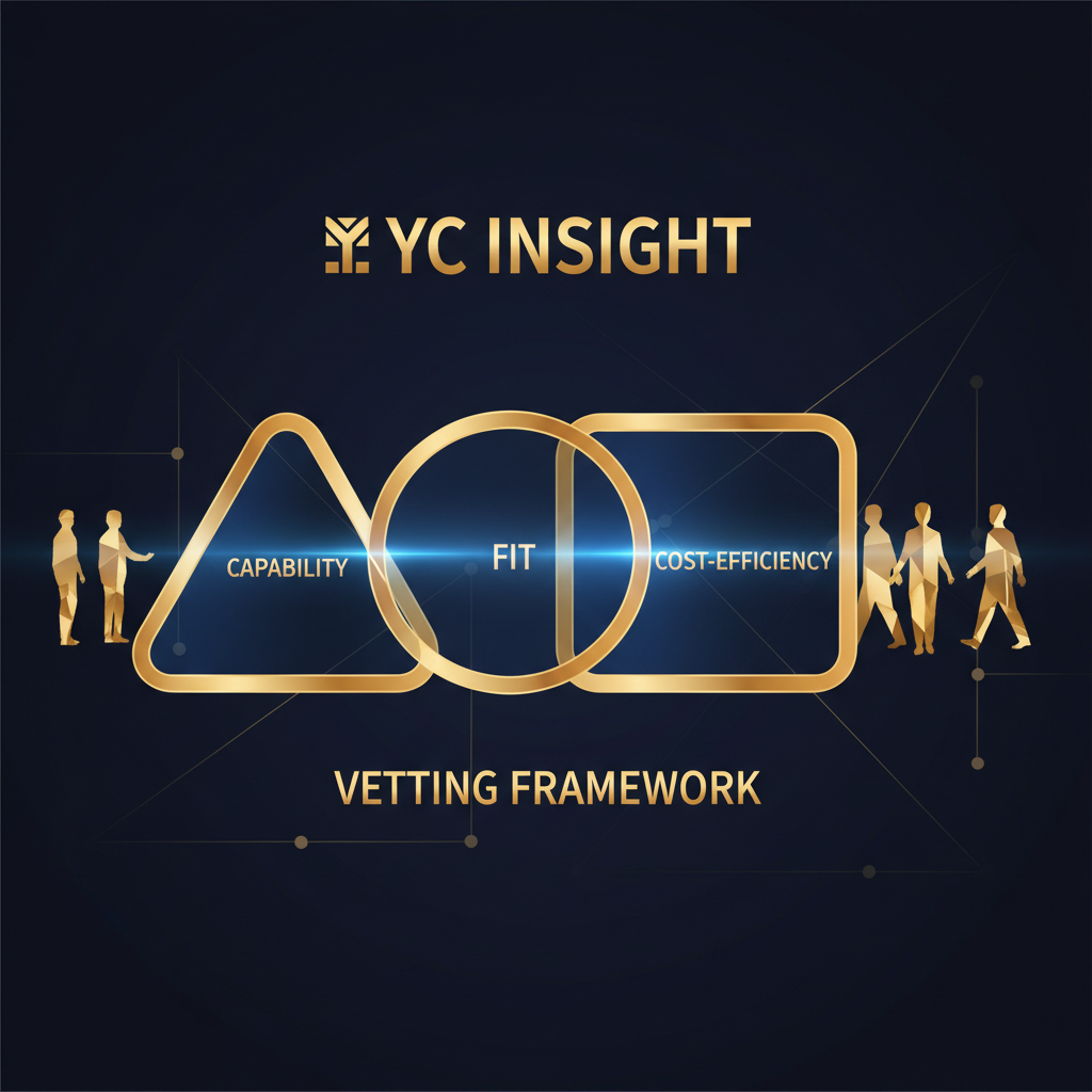 Three lenses of the vetting framework — capability, fit, cost-efficiency