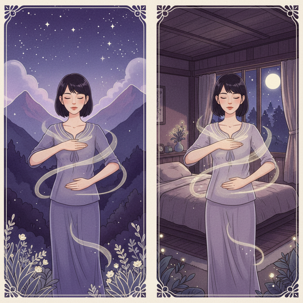 Aura sealing gesture — hands gliding down the body to close the energy field