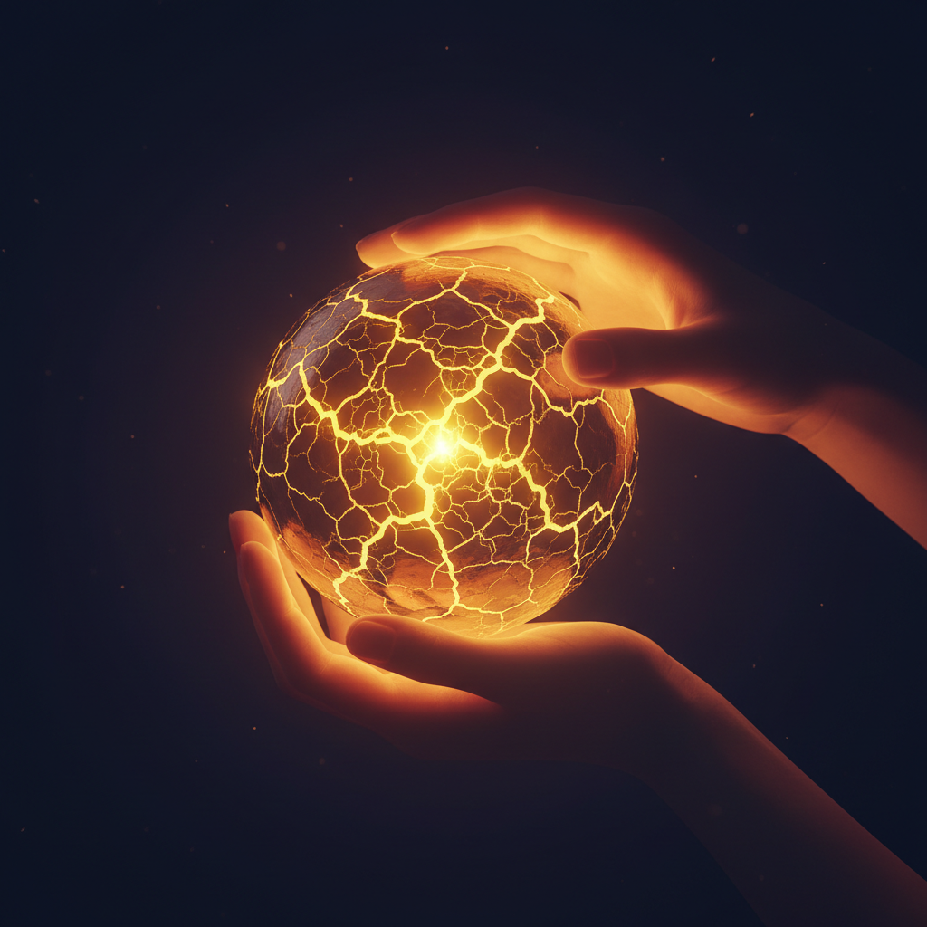 Hands holding a glowing golden wound — working with the wound, not against it