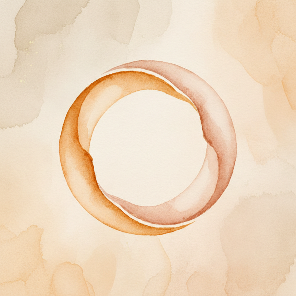 Two distinct abstract shapes forming a complete circle — wholeness through integration, not merger