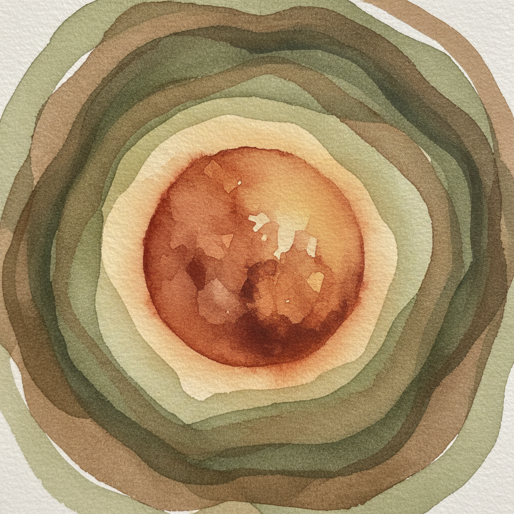 Abstract stillness at the center of motion — a calm core surrounded by gentle swirling patterns