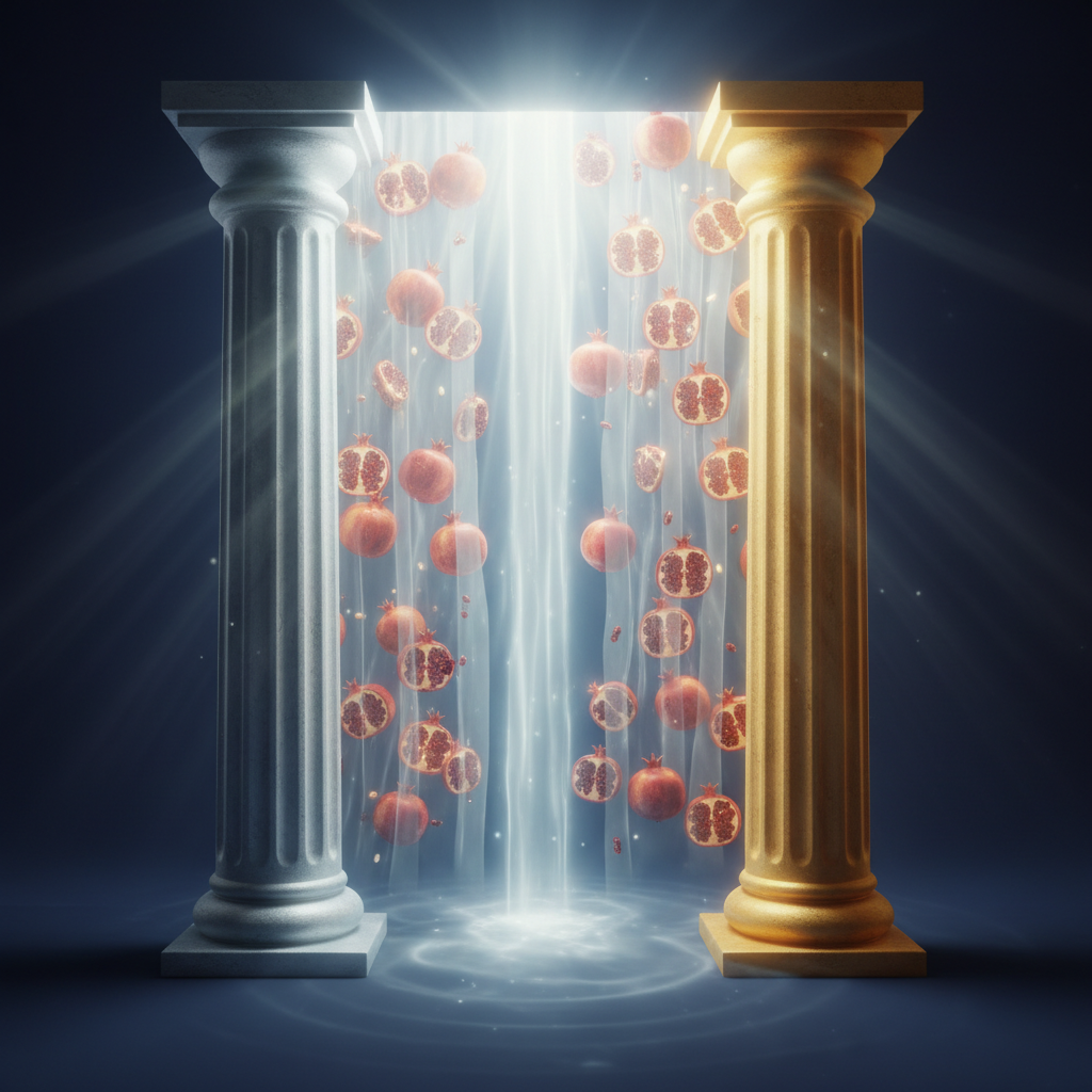 Two luminous pillars with moonlight streaming between them — the sacred threshold of the High Priestess