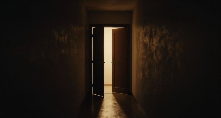 An open door looking out at a vast landscape