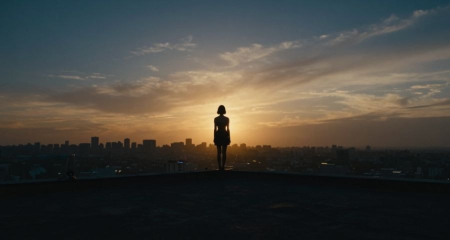 A single warm light like a lantern in a dark landscape