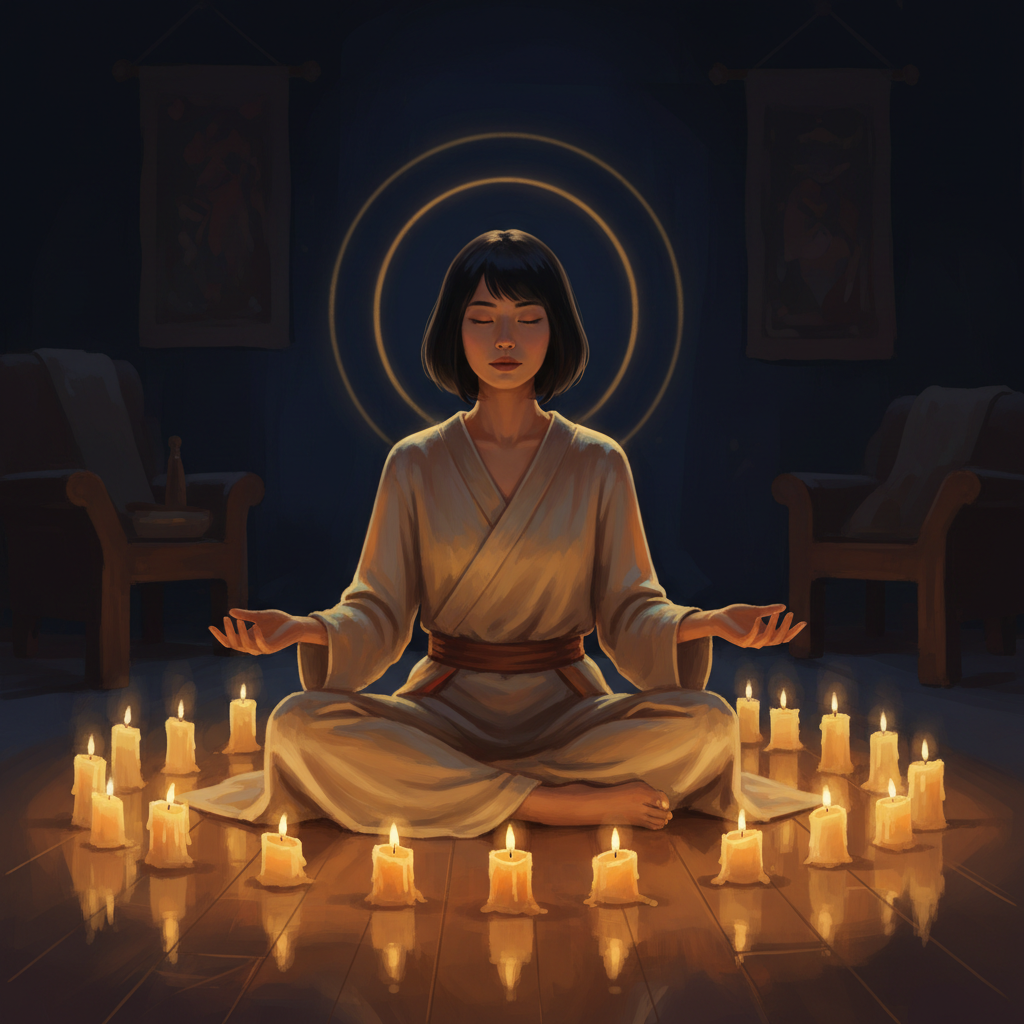 Candlelit ceremony circle — the embodied ritual that marks the turning of the year